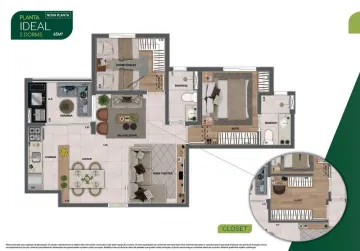 Apartamento para venda possui 65 metros quadrados com 2 quartos na Zona Sul